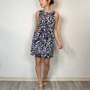ZARA leopard print sheath dress blue white pockets romantic academia 2565